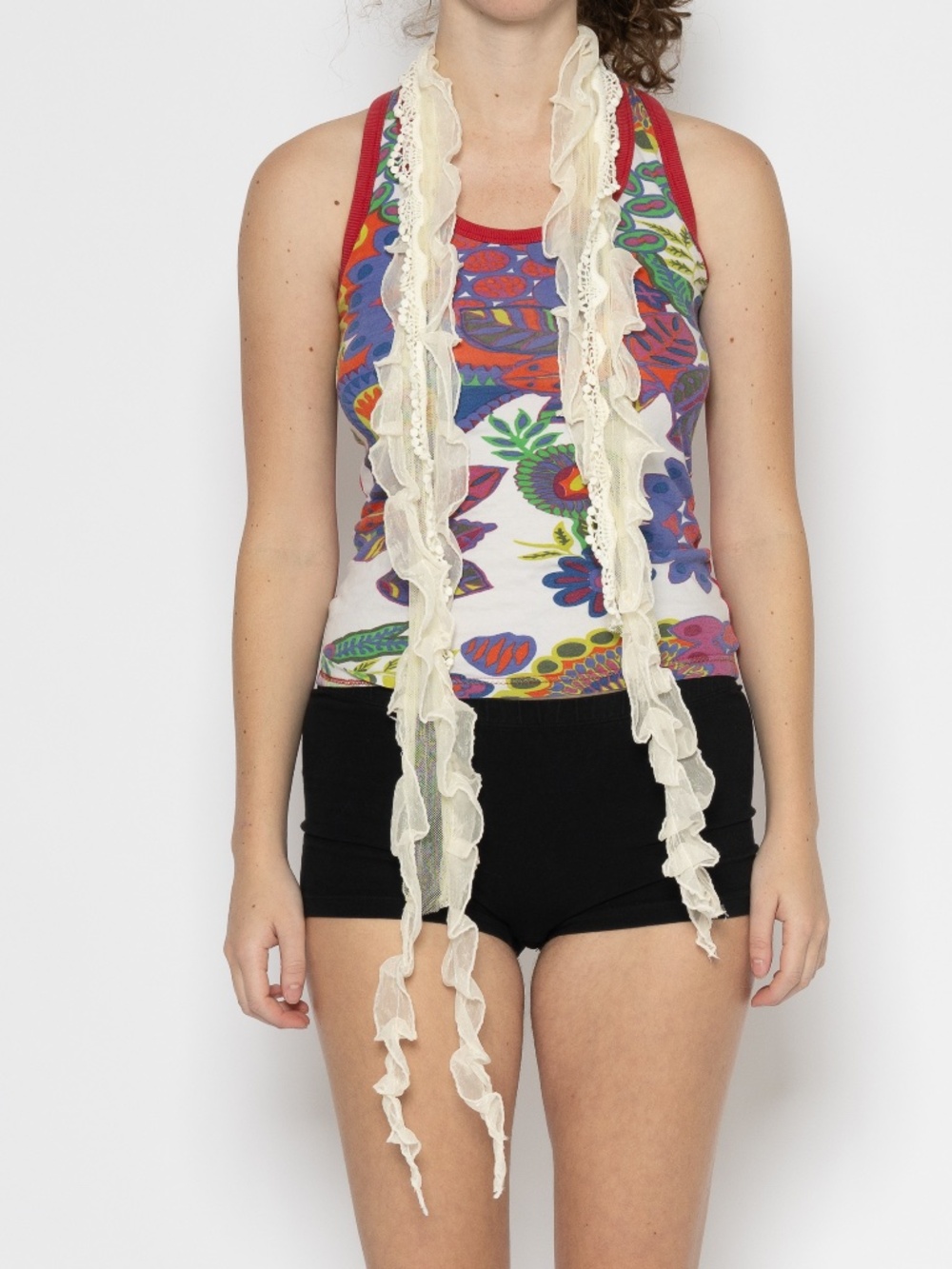 Y2k lace ruffle scarf white cream mesh ruffle lace details